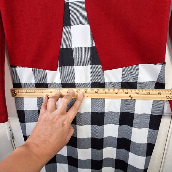 NWT Oxiuli Fashion Red Black Colorblock Checkered Long Sleeve Bodycon Dress Sz M - Picture 11 of 13
